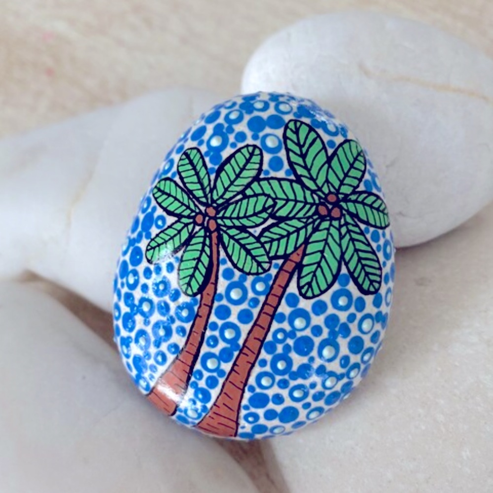 Palm Trees Painted Rock NWT Handmade Art